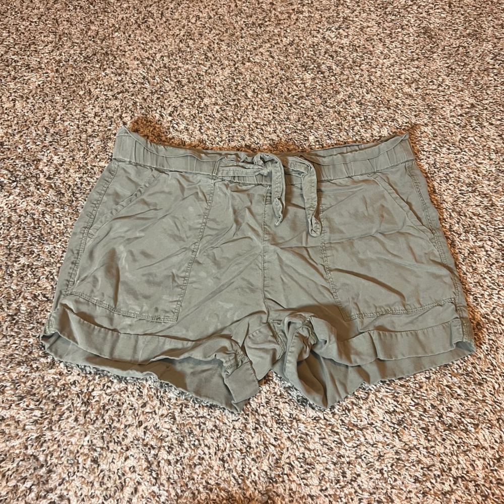 Aerie Womens Shorts Size S Olive Green Casual Drawstring Ruffle Hem